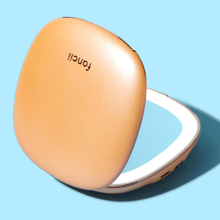 Mila compact mirror with LED lights by Fancii and Co_ Sunset Peach