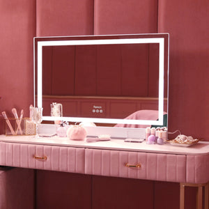 Monroe hollywood mirror with lights by Fancii shown on beautiful home vanity space