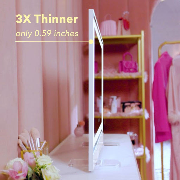 Monroe hollywood mirror with lights by Fancii is 3X thinner than others on the market at 0.59 inches