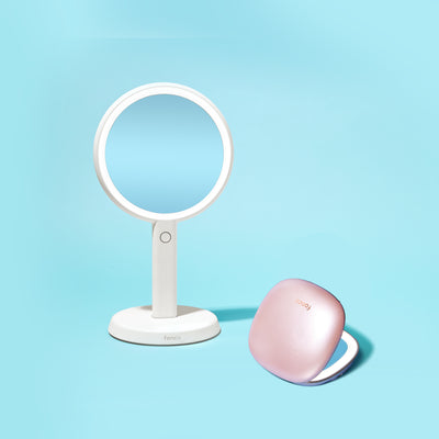 Vacay Glow Duo with the Cami Handheld and Mila compact in Marshmallow Pink